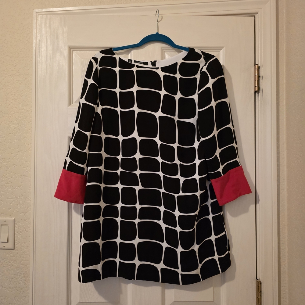 Carlisle Black and White Tunic Dress with Red Cuffs